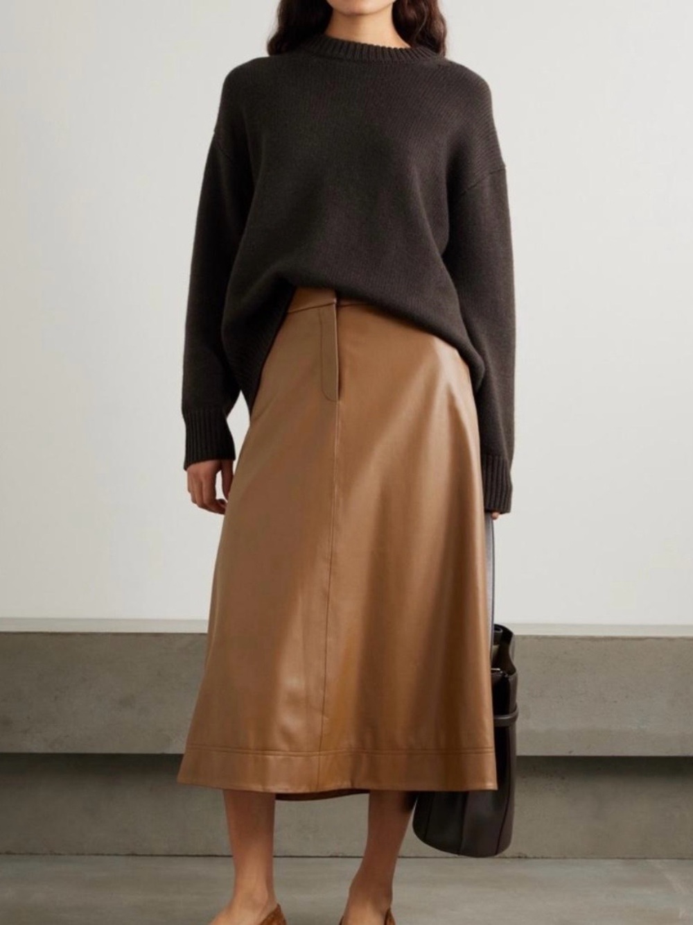 Veronica Beard Louise Faux-Leather A-Line Midi Skirt